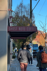 The outside of Ghost Note Coffee in Seattle, Washington. This was the last stop to try coffee on the Seattle Coffee Culture Tour
